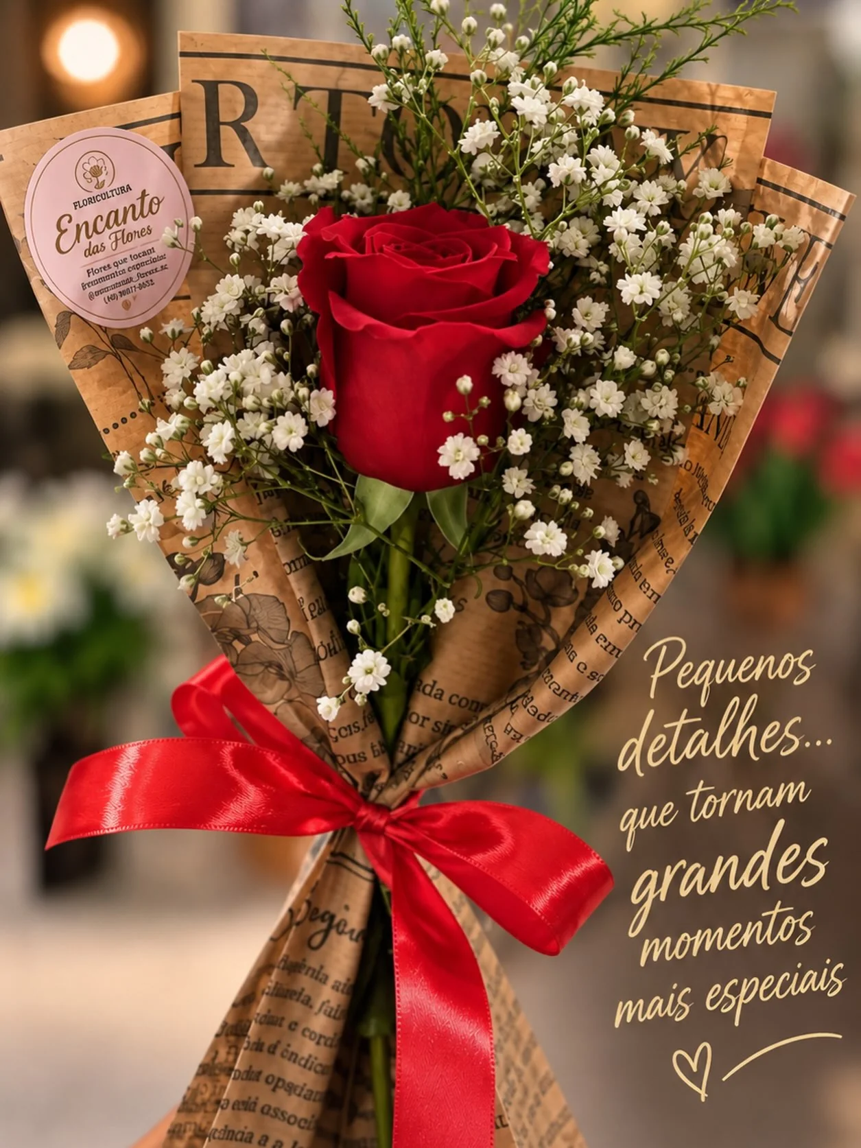 Rosa vermelha em buquê artesanal